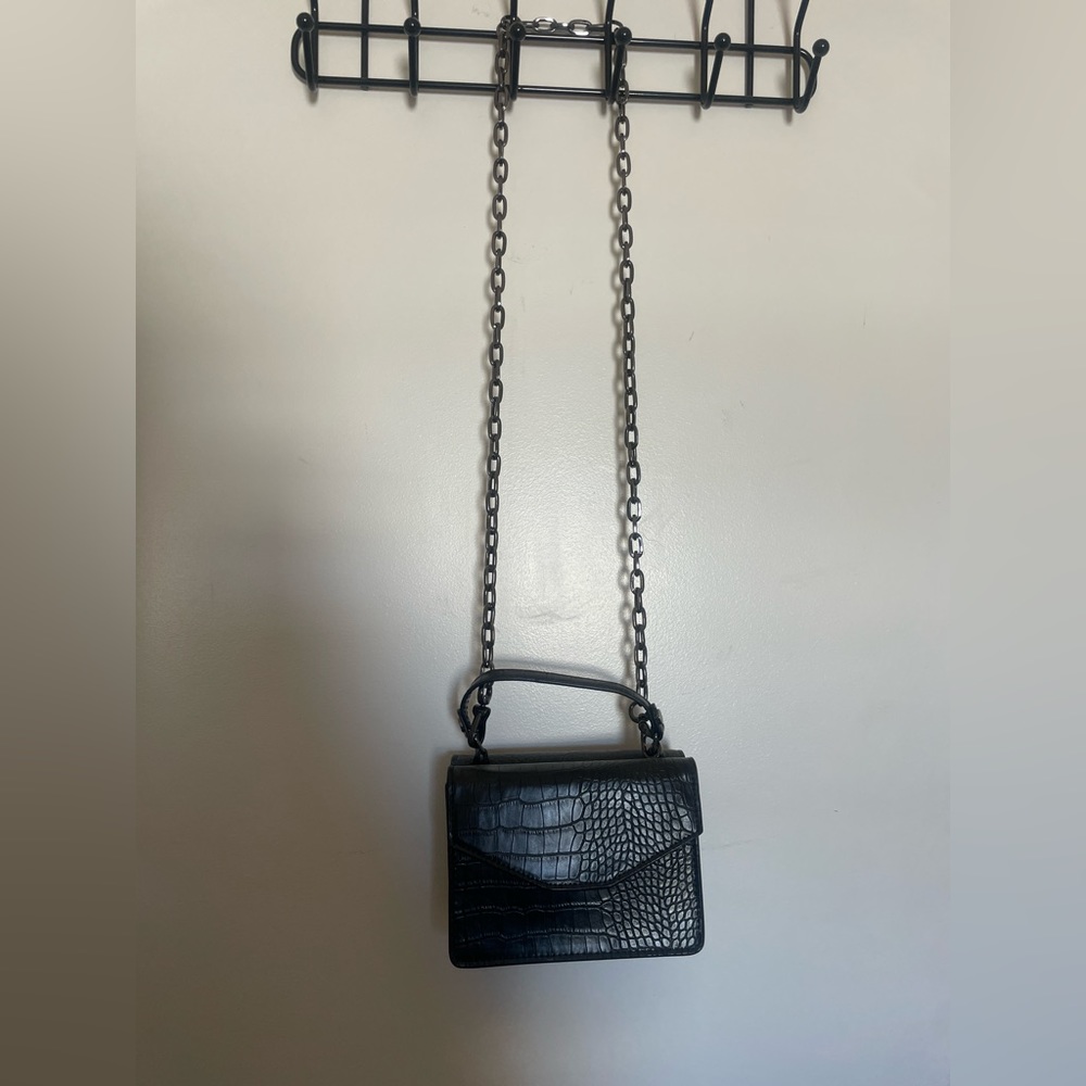 Black Croc Chain Crossbody